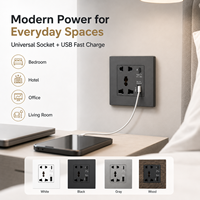 Prise murale universelle internationale à 3 prises avec USB Type-C 18W à charge rapide, 1 port USB-A 13A 110-250V pour hôtel et usage domestique