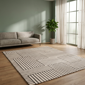 Tapis géométrique abstrait – Tapis de sol moderne à rayures pour salon, chambre, décoration intérieure et aménagement intérieur - Product Image 4
