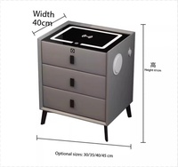 Table de chevet intelligente moderne avec lumière LED, haut-parleurs Bluetooth, verrouillage par empreinte digitale, charge sans fil, plateau en verre, chambre d'hôtel