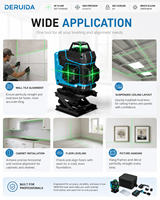 DERUIDA Niveau laser 360° à lignes croisées, auto-nivelant, faisceau vert, rotatif pour intérieur, autres outils