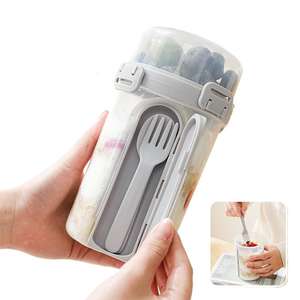 Boîte à salade et gobelet à déjeuner pliables en plastique PP de qualité alimentaire, double couche, moderne et portable, avec fourchette, lavable au lave-vaisselle, hermétique, pour l'école - Product Image 2