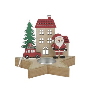 Porte-bougie en bois avec décoration de Noël 14,5x12cm - Product Image 1