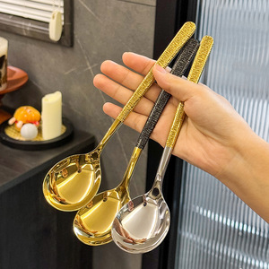 Cuchara de Sopa de Acero Inoxidable 304, Estilo Japonés, Mango Largo y Grueso, Color Negro y Dorado, Titanio, Vajilla de Dos Tonos - Product Image 2