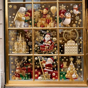 Adornos Navideños para Ventanas de Casa de Jengibre – Calcomanías de Vidrio con Santa, Trineo, Regalos y Bastones de Caramelo para Decoraciones Festivas de Escaparates - Product Image 4