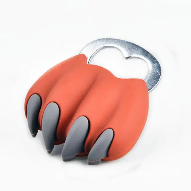 Promotional Souvenir Custom Tiger claw shape PVC Beer Bottle Opener High Quality 3D Embossed Rubber Magnet Bottle Opener