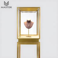 Vitrine de présentation haut de gamme MASTER en verre avec cadre métallique doré et éclairage LED, verrouillable, pour bijoux, pour magasin de détail, OEM