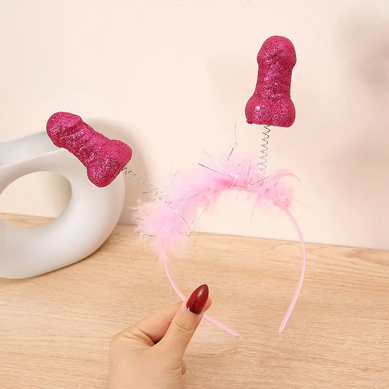 Despedida de soltera Aro para el pelo Cosplay Sexy Pink Willy Diadema Despedida de soltero Juguetes Sombreros para adultos novia para ser decoraciones de fiesta