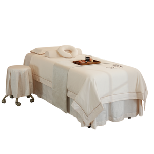 White Emboridery logo Massage Table Skirt Solid Color Set Massage Table <strong>Sheet</strong> Sets <strong>Bed</strong> <strong>Valance</strong> <strong>Sheet</strong> Table Skirt - Product Image 1