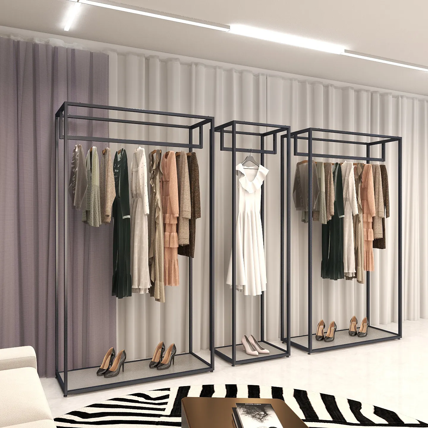 Top quality customizable design clothing shop display rack of landing style