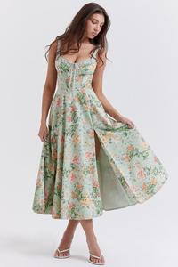 Floral Print Chiffon Midi <b>Dress</b> With Spaghetti Straps Square Neck A-Line <b>Boho</b> Style <b>Summer</b> Casual <b>Dress</b> - Product Image 3