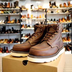 Commercio all'ingrosso della fabbrica Goodyear Welt vera pelle <span class=keywords><strong>Wolverine</strong></span> stivali da lavoro classici stivali di sicurezza con punta in acciaio marrone per tutte le stagioni - Product Image 3