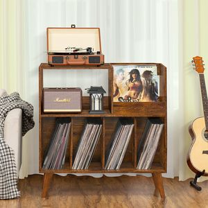 Soporte giratorio marrón para mesa de armario de almacenamiento de vinilo de mediados de siglo con patas de madera maciza-Personalización de <span class=keywords><strong>Amazon</strong></span> - Product Image 4