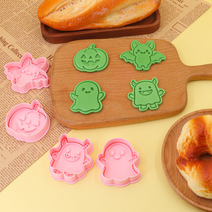 Juego de Cortadores de <span class=keywords><strong>Galletas</strong></span> 3D de Monstruos de Halloween, Moldes de Plástico con Forma de Calabaza y Corazón, Impresión Realista para Hornear <span class=keywords><strong>Galletas</strong></span> - Product Image 4