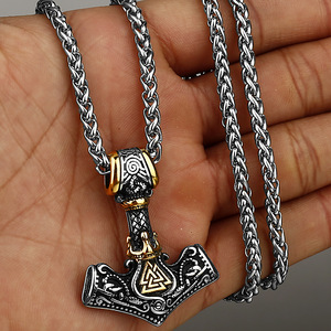 Vintage Viking Nordique Thor Marteau Mjolnir Pendentif Collier Homme Acier Inoxydable Retro Amulette Cadeau Bijou Symbole - Product Image 4