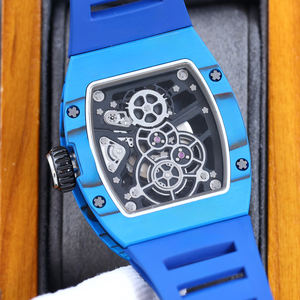 Nuevo Reloj Mecánico Automático de Alta Calidad en Oferta, con Caja de Fibra de Carbono Azul Intenso, Cristal de Zafiro, Esqueleto y Correa de Goma - Product Image 5