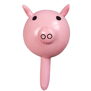 어린이 장난감 귀여운 동물 PVC 돼지 풍선 핑크 풍선 스틱 돼지 머리 풍선