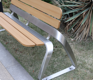 Banco <span class=keywords><strong>Parck</strong></span> Con Marco De Acero Inoxidable 201 o 304 Y Asiento De Madera De Plástico Y Respaldo - Product Image 4