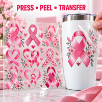 Autocollant personnalisé de sensibilisation au cancer du sein avec motifs de ruban rose sur film de transfert UV pour application décorative sur surface