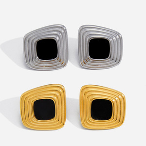 Geometric <b>Stud</b> <b>Earrings</b> Black Stainless Steel Everyday Wear <b>Fine</b> Jewelry - Product Image 1
