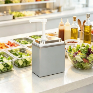 Dispensador de condimentos comercial de 1 litro, unidad individual, de acero inoxidable, con bomba de presión manual para salsas, para buffet, comida rápida, cafetería y cocina. - Product Image 4