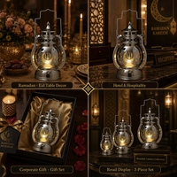 Lanterne LED Ramadan avec logo gravé personnalisé, bougie scintillante en métal, piles USB, 3 tailles, coffret cadeau, Eid, islamique, OEM, vente en gros