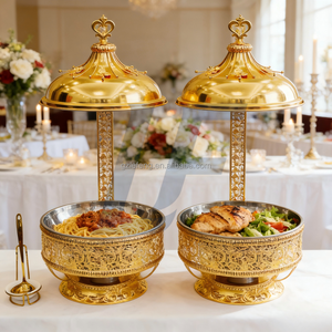 Hot Pot India dengan Tutup, 8L Bulat dari Baja Tahan Karat untuk Prasmanan, Dilengkapi Penghangat Makanan Emas dan Hitam, untuk Hotel dan Restoran - Product Image 2