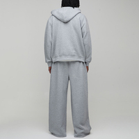 Ensemble 2 pièces en molleton gris chiné pour homme, coupe ample et jambe large, avec impression personnalisée en relief, fermeture éclair intégrale, 100% coton épais, hiver