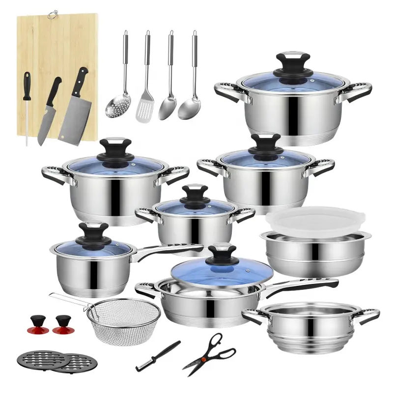 ELERANBE 30pcs Stainless Steel Cookware Sets pots and pans Factory wholesale Cheaper finer Saucepan frying pan Logo custom OEM
