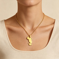 Collier Chaîne en Acier Inoxydable Plaqué Or 18K, Carte de Mayotte France, Pendentif Carte de Mayotte Argent