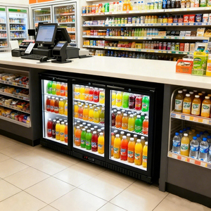 NE-300C-12 Three Glass Door Display Cooler Undercounter Height Countertop Back <b>bar</b> Cooler - Product Image 3