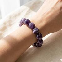 Bracelet en Améthyste Naturelle 16 mm, Grandes Perles Rondes de 8,5 Pouces, Élastique, Cristal de Guérison, Pierre de Naissance de Février, Bijou Tendance