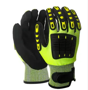 Cut Resistant 13G HPPE Sandy Nitrile Palm Coated TPR Back EN388 4542 ANSI A5 Cut Level Impact Resistant Safety Work Gloves