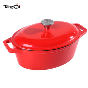 <span class=keywords><strong>Cocotte</strong></span> <span class=keywords><strong>en</strong></span> <span class=keywords><strong>fonte</strong></span> émaillée ovale rouge tendance, 4QT, multifonctionnelle pour la cuisson du pain au levain maison, le braisage et la rôtisserie - Product Image 3
