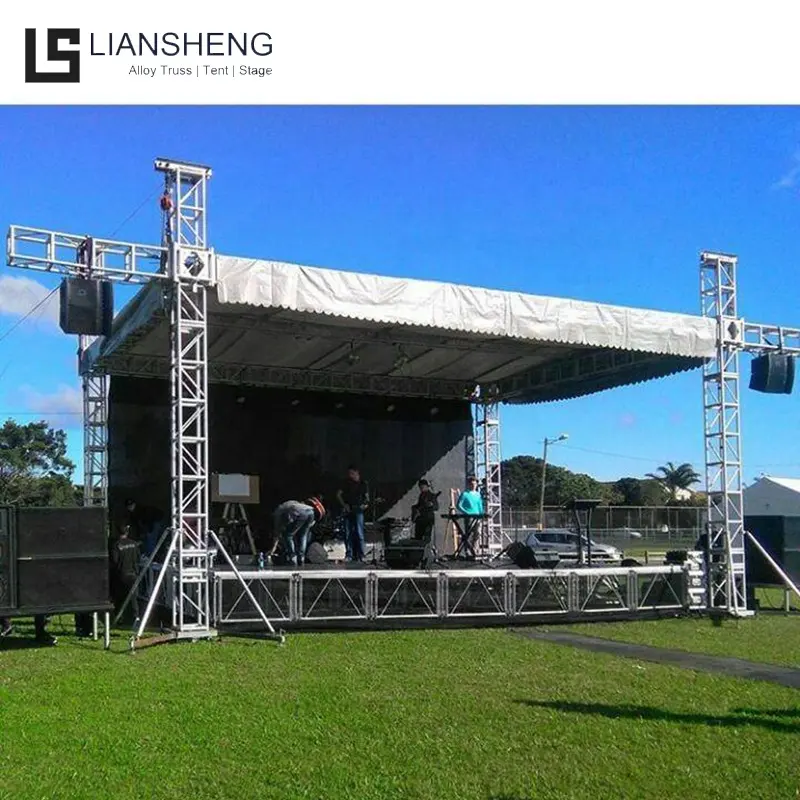 Sistema de armazón de aluminio para conciertos al aire libre portátil con sistema de techo plano Plataforma de escenario para eventos de fácil montaje