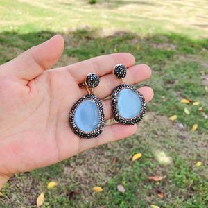 Commercio all'ingrosso turco design pave crystal cat eye stone pendant ciondola l'orecchino strass stud fashion jewelry orecchini DZE214 - Product Image 3