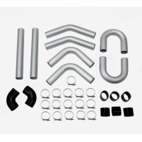 Foracing Kit de Tuyauterie Universelle en Aluminium pour Intercooler Turbo 3'' 8 Pièces avec Colliers de Serrage en U Noir/Bleu