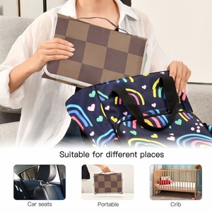 Colchoneta Impermeable para Cambiar Pañales, Colección Aloha, Diseño a Cuadros Marrón, Portátil, Plegable, para Viajes - Product Image 5