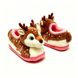 Pantoufles en peluche personnalisées en forme de cerf pour enfants, unisexes, cadeau de Noël, doublure en polaire douce avec design brodé - Product Image 2