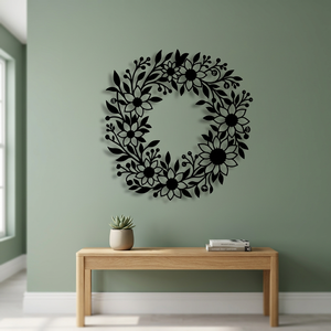 Corona Floral Rústica de Metal para Decoración de Pared, Hecha a Mano, Redonda, sin Luces, con Flores Decorativas, en Paquete Individual - Product Image 1