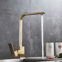 Robinet de cuisine en acier inoxydable 304, céramique, moderne, minimaliste, carré, tube plat, finition or brossé, pour le commerce extérieur transfrontalier