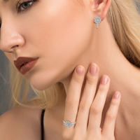 QX OEM Dcolor Vvs1 Anillo de Plata 925 Chapado en Oro de 2ct con Diseño de Copo de Nieve, Pendientes y Anillo de Moissanita con Gema, Conjunto de Joyería para Mujer