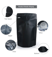 Pochette support personnalisée noire à fond plat en aluminium Emballage alimentaire imprimé vide pour café instantané laminé avec valve à fermeture éclair