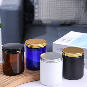 Vente en gros de tasses à bougies de 8oz 250ml noir brun ambre givré clair vert bleu cylindre rond bocal à <span class=keywords><strong>bougie</strong></span> en verre avec couvercle - Product Image 2