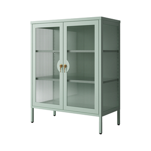 Buffet de rangement moderne de luxe en acier noir pour salon avec 2 portes vitrées et étagères de présentation - Product Image 3