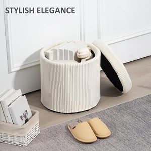 <span class=keywords><strong>HOMCOM</strong></span> Otomana Redonda de Almacenamiento de 40cm, Taburete de Terciopelo con Tapa Extraíble, Patas, Taburete de Vanidad, para Sala de Estar o Dormitorio, Tela Beige - Product Image 4