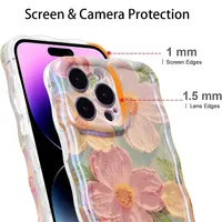 Coque de téléphone élégante pour iPhone 16 Pro Max, compatible avec iPhone 11, 12, 13, 14, 15, 17, 18 Pro Max, motif floral rétro, peinture à l'huile, brillante, mignonne