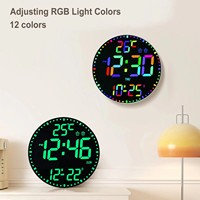 Stille RGB ronde digitale LED-wandklok met automatische helderheidsregeling, afstandsbediening, temperatuur, datum en groot display voor woondecoratie