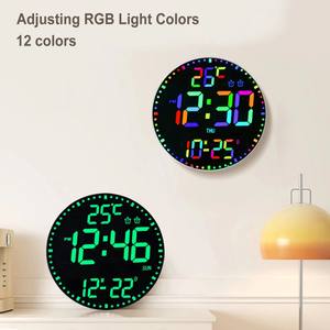 Sessiz RGB Yuvarlak Dijital LED Duvar Saati, Otomatik Parlaklık, Uzaktan Kumanda, Sıcaklık, Tarih, Büyük Ekran, Oturma Odası Dekoru için - Product Image 6