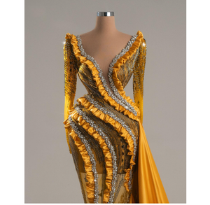 Qualité supérieure Femmes Sirène Silhouette Étage Longueur Robes De Soirée Haute Couture Perlée Perle Agrémentée Respirant Maille - Product Image 3