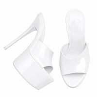Nouvelles mules à plateforme noires brillantes 2026, design élégant, 16 cm, sandales à plateforme à enfiler pour femmes
